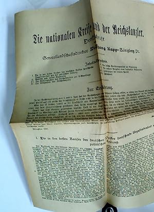 Bild des Verkufers fr Die nationalen Kreise und der Reichskanzler. Denkschrift. zum Verkauf von Plurabelle Books Ltd