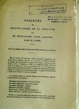 Seller image for Parasites de Chauves-Souris de la Cte-d'Or. Offprint, Comptes Rendus du Congrs des Societs Savantes en 1924. for sale by Plurabelle Books Ltd