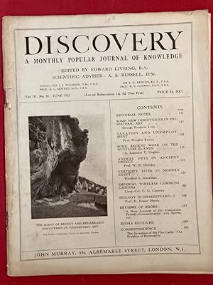 Image du vendeur pour Discovery. A Monthly Popular Journal of Knowledge. Volume 3, Number 30, June 1922. Some New Discoveries in Prehistoric Art, Taxation and Unemployment. mis en vente par Plurabelle Books Ltd