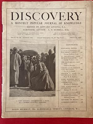 Image du vendeur pour Discovery. A Monthly Popular Journal of Knowledge. Volume 2, Number 20, August 1921. Old Paintings and Polarised Light, Studying the Human Machine. mis en vente par Plurabelle Books Ltd