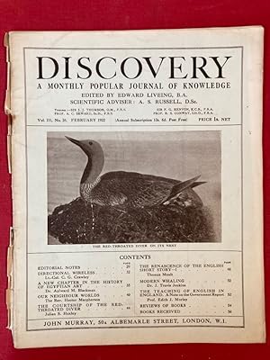 Image du vendeur pour Discovery. A Monthly Popular Journal of Knowledge. Volume 3, Number 26, February 1922. Directional Wireless, A New Chapter in the History of Egyptian Art. mis en vente par Plurabelle Books Ltd