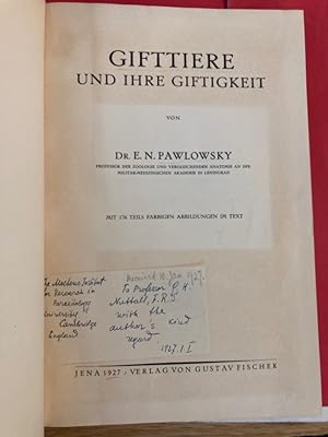 Bild des Verkufers fr Gifttiere und ihre Giftigkeit. zum Verkauf von Plurabelle Books Ltd