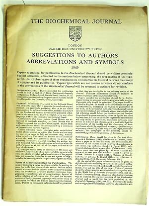 Bild des Verkufers fr The Biochemical Journal. Suggestions to Authors. Abbreviations and Symbols. 1949. zum Verkauf von Plurabelle Books Ltd