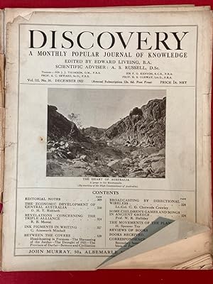 Seller image for Discovery. A Monthly Popular Journal of Knowledge. Volume 3, Number 36, December 1922. The Economic Development of Central Australia, Revelations Concerning the Triple Alliance. for sale by Plurabelle Books Ltd