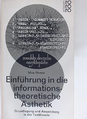 Bild des Verkufers fr Einfhrung in die informationstheoretische sthetik. Grundlegung und Anwendung in der Texttheorie. zum Verkauf von Plurabelle Books Ltd