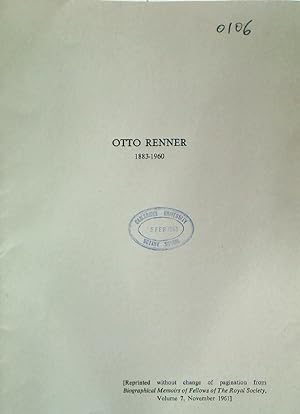 Bild des Verkufers fr Otto Renner, 1883 - 1960. zum Verkauf von Plurabelle Books Ltd