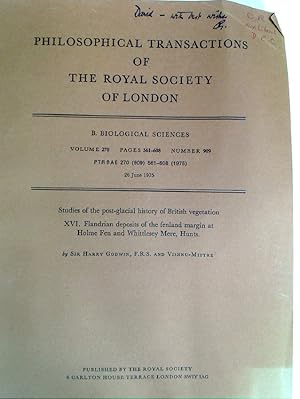 Seller image for Flandrian Deposits of the Fenland Margin at Holme Fen and Whittlesey Mere, Hunts. for sale by Plurabelle Books Ltd