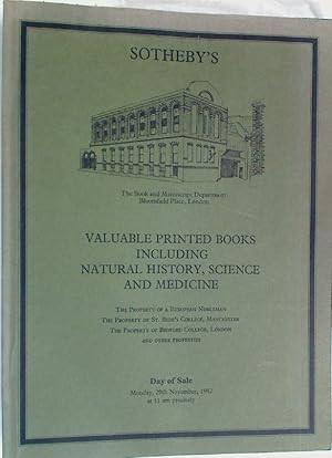 Bild des Verkufers fr Valuable Printed Books including Natural History, Science and Medicine. The Property of a European Nobleman etc. zum Verkauf von Plurabelle Books Ltd