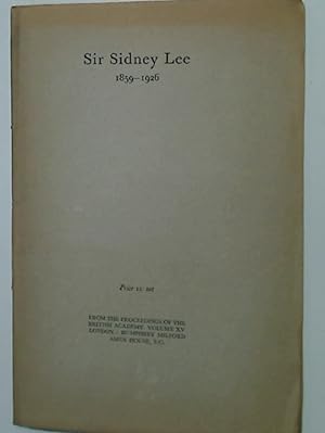 Seller image for Obituary of Sir Sidney Lee (1859 - 1926). Offprint, Proceedings of the British Academy, Vol 15. for sale by Plurabelle Books Ltd
