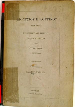 Imagen del vendedor de Peri Ypsous. De Sublimitate Libellus. In usum scholarum edidit Otto Jahn 1867 iterum edidit 1887 Ioannes Vahlen. a la venta por Plurabelle Books Ltd