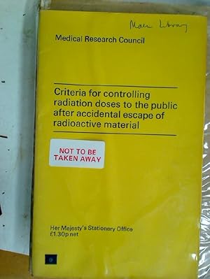Bild des Verkufers fr Criteria for Controlling Radiation Doses to the Public After Accidental Escape of Radioactive Material. zum Verkauf von Plurabelle Books Ltd