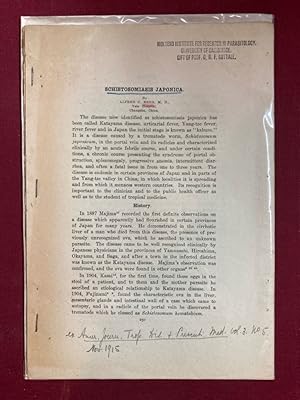 Bild des Verk�ufers f�r Schistosomiasis Japonica. Offprint, American Journal of Tropical Diseases and Preventative Medicine, Vol 3 no 5. zum Verkauf von Plurabelle Books Ltd