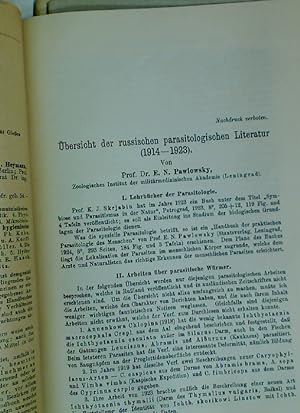 Bild des Verkufers fr bersicht der russischen parasitologischen Literatur. Offprint. zum Verkauf von Plurabelle Books Ltd