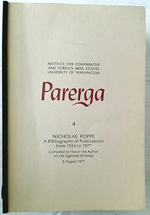 Seller image for Nicholas Poppe. A Bibliography of Publications from 1924 to 1977. (Parerga) for sale by Plurabelle Books Ltd