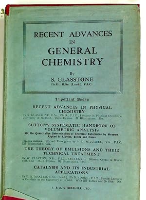 Bild des Verkufers fr Recent Advances in General Chemistry. zum Verkauf von Plurabelle Books Ltd