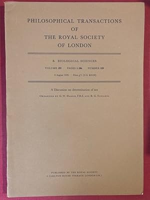 Bild des Verkufers fr A Discussion on Determination of Sex. Organized by Harris and Edwards. (Philosophical Transactions of the Royal Society of London. Series B, Biological Sciences, No 828, Vol 259, pp 1 - 206) zum Verkauf von Plurabelle Books Ltd