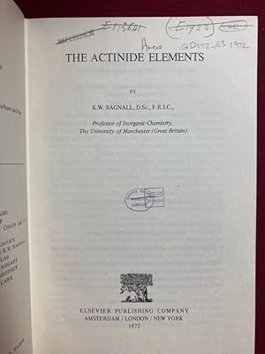Bild des Verkufers fr The Actinide Elements. zum Verkauf von Plurabelle Books Ltd