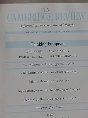 Bild des Verkufers fr Thinking European. (= The Cambridge Review: A Journal of University Life and Thought, Vol 111, No 2310, Oct 1990) zum Verkauf von Plurabelle Books Ltd