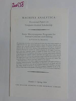 Imagen del vendedor de Some Microcomputer Programs for Textual Criticism and Editing. a la venta por Plurabelle Books Ltd
