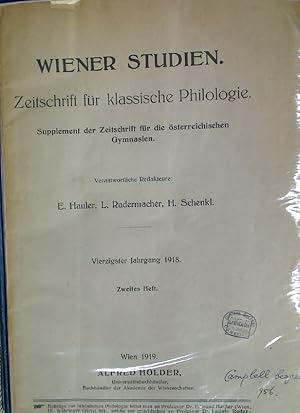 Bild des Verkufers fr Wiener Studien. Zeitschrift fr klassische Philologie. Vol 40, 1918, Zweites Heft. zum Verkauf von Plurabelle Books Ltd