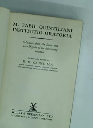 Seller image for M. Fabii Quintiliani Institutio Oratoria. Selections from the Latin text with Digests of the Intervening Material. for sale by Plurabelle Books Ltd