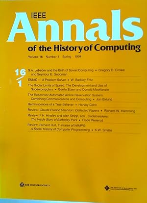 Seller image for IEEE Annals of the History of Computing. Volume 16, Number 1. for sale by Plurabelle Books Ltd