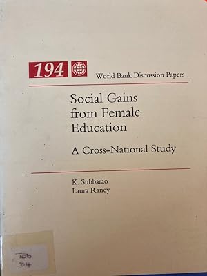 Seller image for Social Gains from Female Education: A Cross-National Study. for sale by Plurabelle Books Ltd