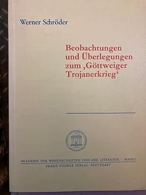 Bild des Verkufers fr Beobachtungen und berlegungen zum "Gttweiger Trojanerkrieg" zum Verkauf von Plurabelle Books Ltd