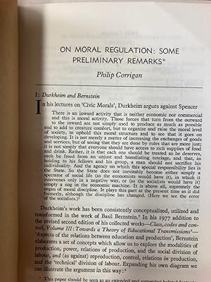 Bild des Verkufers fr On Moral Regulation: Some Preliminary Remarks. zum Verkauf von Plurabelle Books Ltd