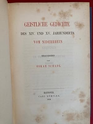 Bild des Verkufers fr Geistliche Gedichte des XIV und XV Jarhunderts vom Niderrhein. (Niderrheinische Gedichte des XIV und XV Jahrhunderts) zum Verkauf von Plurabelle Books Ltd