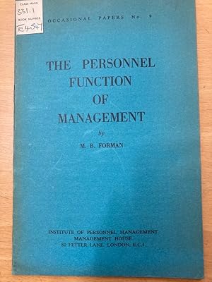 Imagen del vendedor de The Personnel Function of Management. a la venta por Plurabelle Books Ltd