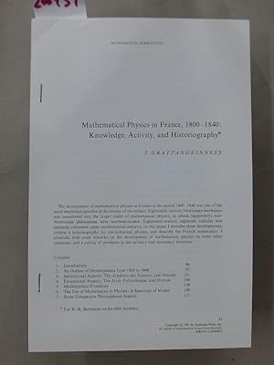 Bild des Verkufers fr Mathematical Physics in France, 1800 - 1840: Knowledge, Activity, and Historiography. zum Verkauf von Plurabelle Books Ltd