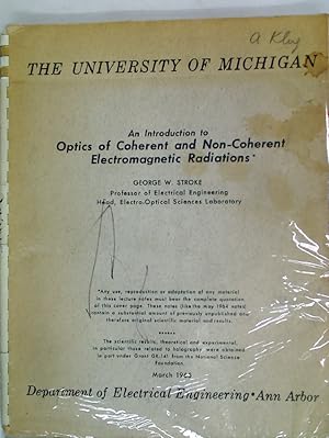 Image du vendeur pour An Introduction to Optics of Coherent and non-Coherent Electromagnetic Radiations. mis en vente par Plurabelle Books Ltd