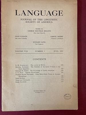 The s-aorist in Hittite (Language Journal of the Linguistic Society of America June 1932)