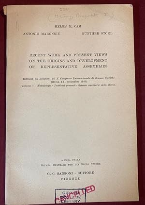 Immagine del venditore per Recent Work and Present Views on the Origins and Development of Representative Assemblies. venduto da Plurabelle Books Ltd