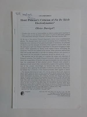 Image du vendeur pour Henri Poincar's Criticism of Fin de Sicle Electrodynamics. mis en vente par Plurabelle Books Ltd