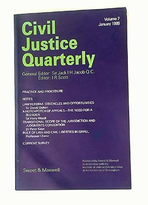 Bild des Verkufers fr A Hotchpotch of Appeals, the Need for a Blender. (Civil Justice Quarterly, Volume 7, January 1988) zum Verkauf von Plurabelle Books Ltd