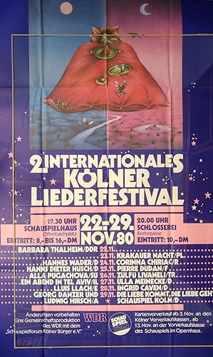Seller image for Konzertplakat. 2. Internationales Kölner Liederfestival. 22.- 29. Nov. 1980. Siebdruck. for sale by ANTIQUARIAT Franke BRUDDENBOOKS