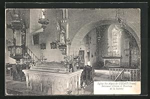 Carte postale Cudot, Eglise Sainte-Alpais, Intérieur, Chasse et Tombea de la Sainte