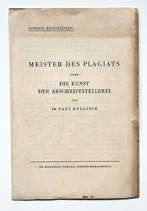 Immagine del venditore per Verlagsprospekt fr: Meister des Plagiats oder die Kunst der Abschriftstellerei venduto da Versandantiquariat Hsl