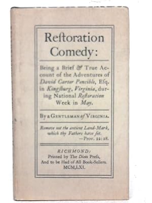 Bild des Verkufers fr Restoration Comedy zum Verkauf von World of Rare Books