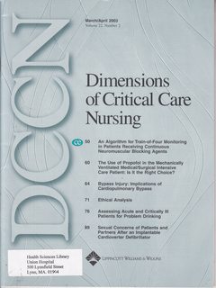 Seller image for Dimensions of Critical Care Nursing Vol. 22 No. 2 March/April 2003: An Algorithm for Train-of-Four Monitoring in Patients Receiving Continuous Neuromuscular Blocking Agents [CE] for sale by Never Too Many Books