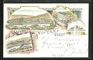 Lithographie Novéant-Corny, Hotel Godthner, château, vue générale avec Hängebrücke
