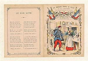 "LE BON GITE" Protège-cahier original entoilé / SÉRIE LES NOUVEAUX CHANTS DU SOLDAT par Paul DÉRO...