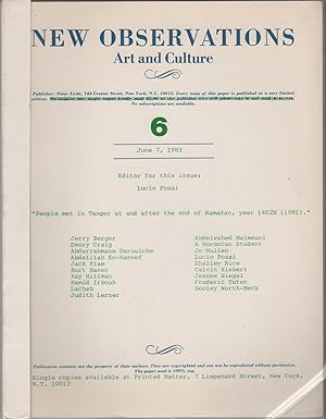 Seller image for NEW OBSERVATIONS: Art and Culture #6 - June 7, 1982 for sale by Brian Cassidy Books at Type Punch Matrix