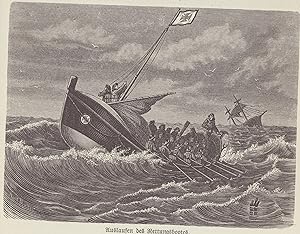 Seller image for Auslaufen des Rettungsbootes. Stahlstich von 1885 nach B. Strassberger. for sale by ANTIQUARIAT Franke BRUDDENBOOKS