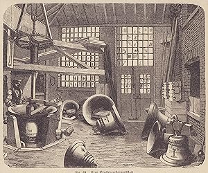 Seller image for Eine Glockengießerwerkstatt. Stahlstich von 1885 nach B. Strassberger. for sale by ANTIQUARIAT Franke BRUDDENBOOKS