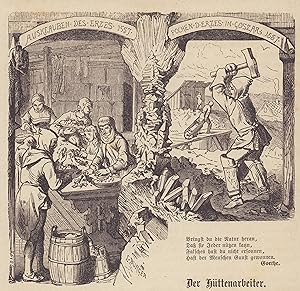 Seller image for Der Hüttenarbeiter. Stahlstich von 1885 nach B. Strassberger. Ausklauben des Erzes 1557. Pochen des Erzes in Goslar 1557. for sale by ANTIQUARIAT Franke BRUDDENBOOKS