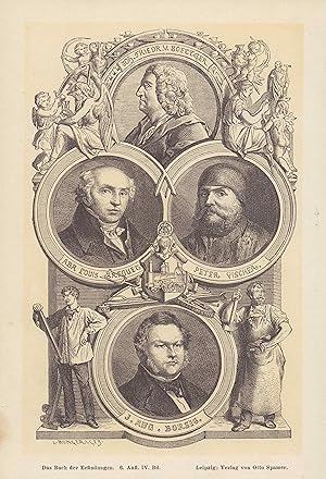 Seller image for Das Buch der Erfindungen. Stahlstich von 1885 nach B. Strassberger. for sale by ANTIQUARIAT Franke BRUDDENBOOKS