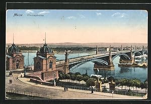 Ansichtskarte Mainz, Strassenbrücke und Dampfboot